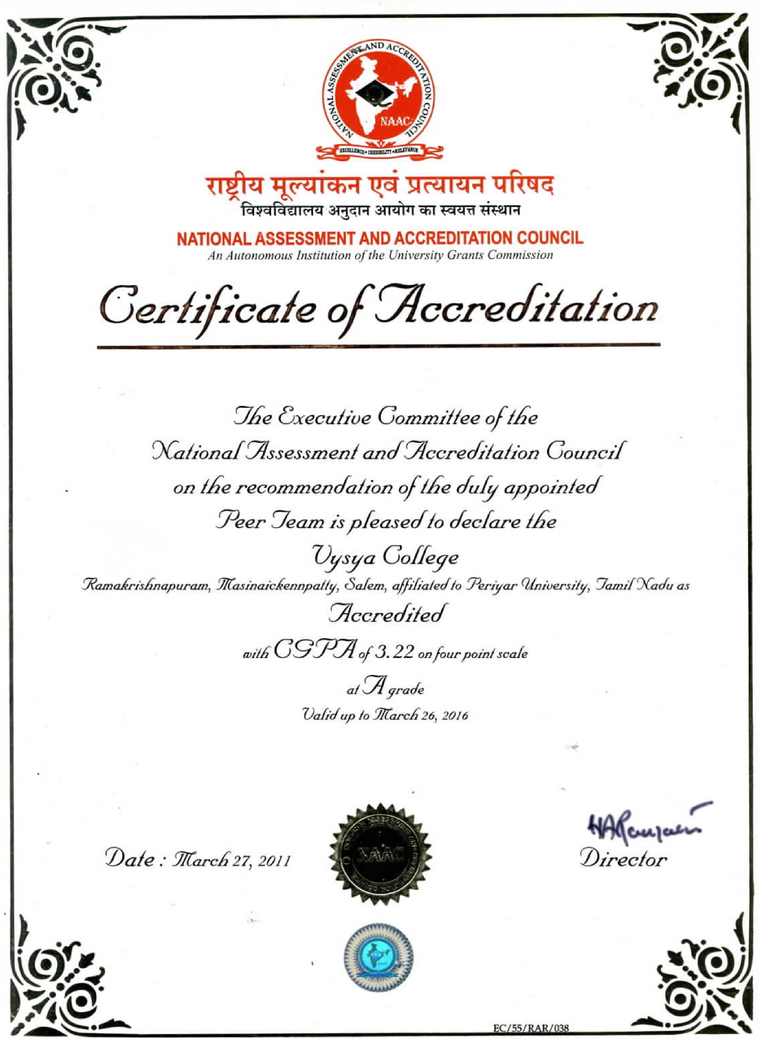 NAAC Cycle 2 Accredited at the A Grade